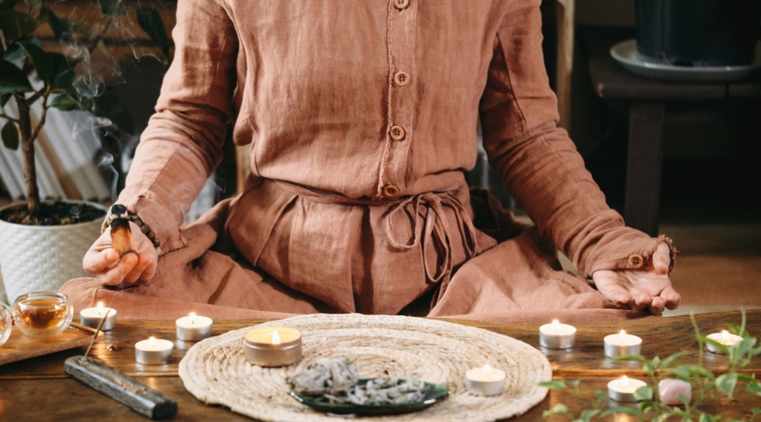 Woman finding body balance from home purification