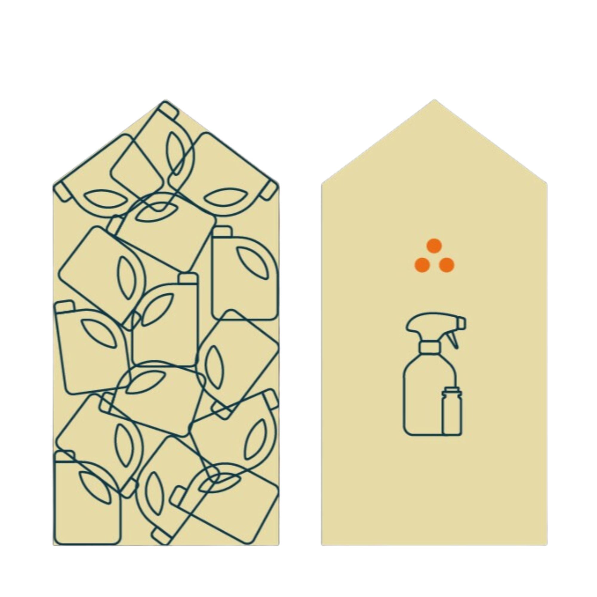 image of sustainable refillable cleaning products next to a regular plastic cleaning bottle